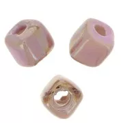 5mm Ceramic cube beads - Iridescent marbled light pink x5