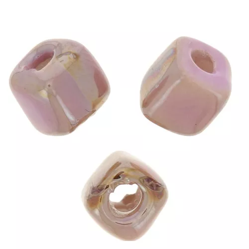 5mm Ceramic cube beads - Iridescent marbled light pink x5