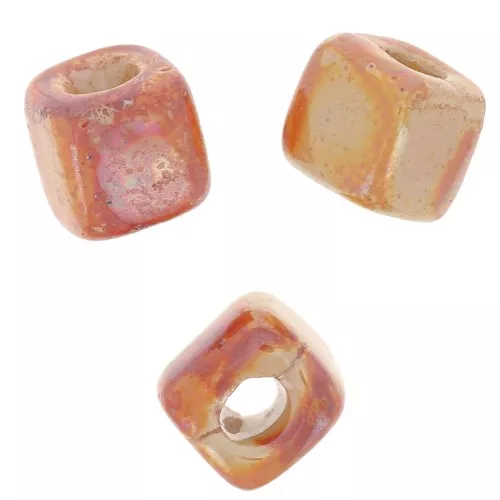 5mm Ceramic cube beads - Iridescent marbled light orange x5