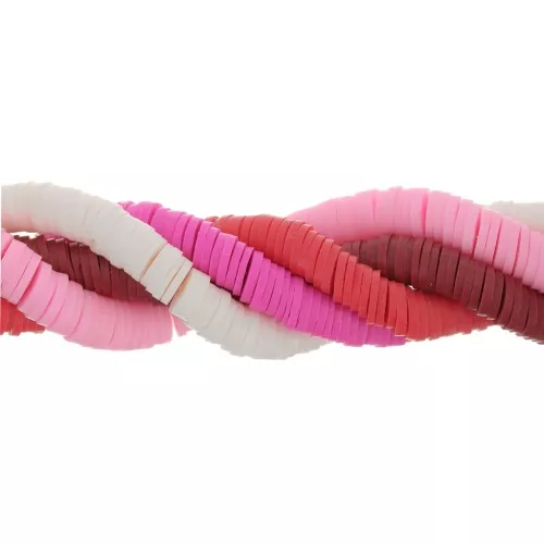 6x1mm Heishi polymer clay round beads assortment - Pink Shades x1