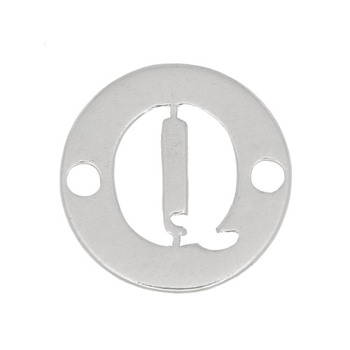 8.5mm 925 Sterling Silver 2-hole Round letter Q connector x1