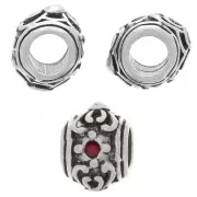 12x9mm Round flattened bead - large hole - for 1.8mm cabochon - Antique Silver x1