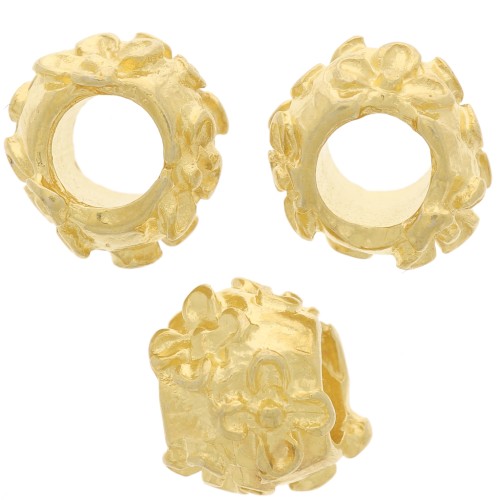10mm Round bead - flower pattern - large hole - Fine Gold Plated x1