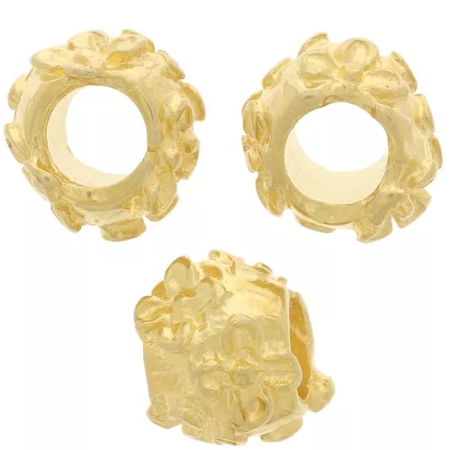 10mm Round bead - flower pattern - large hole - Fine Gold Plated x1