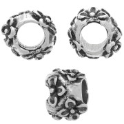 10mm Round bead - flower pattern - large hole - Antique Silver x1|raw }}