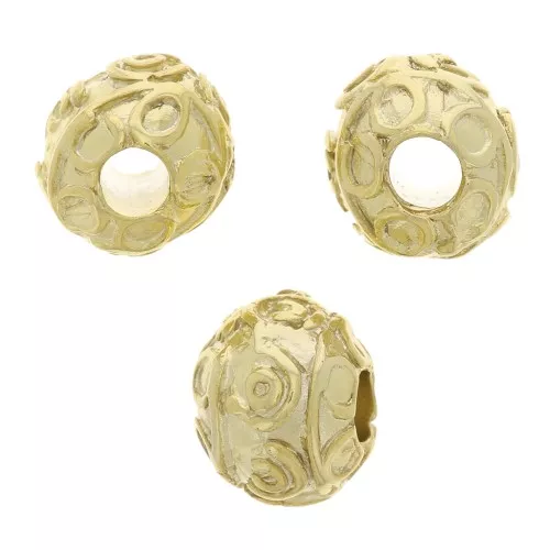 8x6.5mm Flattened round beads - arabesque patterns - Fine Gold Plated x5