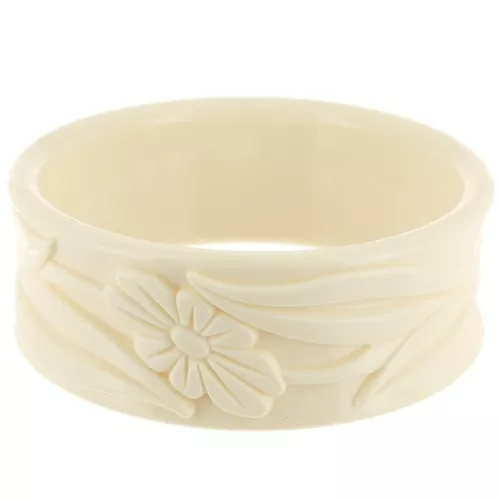 65.5mm thick opaque resin bracelet - flowers - Unbleached x1