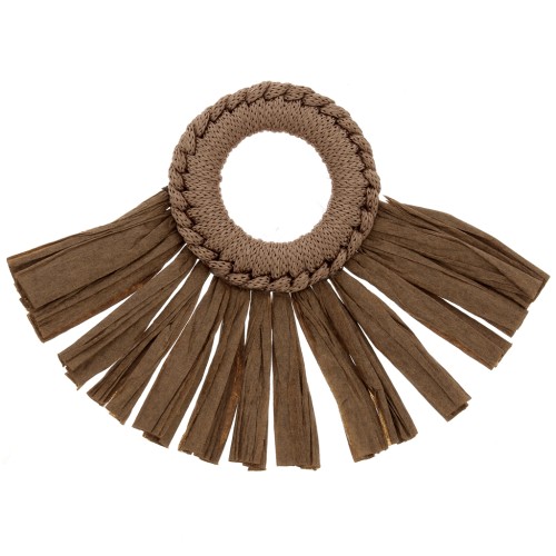 45.5x66mm Fan Pendant with raffia tassels - Brown x1
