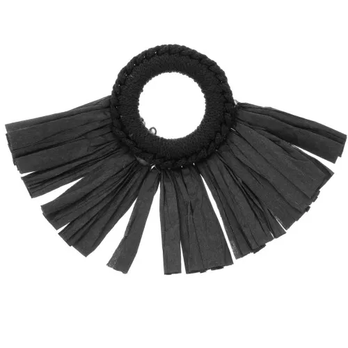 45.5x66mm Fan Pendant with raffia tassels - Black x1