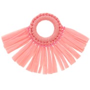 45.5x66mm Fan Pendant with raffia tassels - Light Pink x1