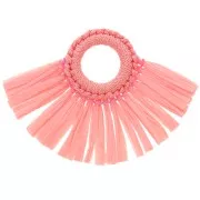 45.5x66mm Fan Pendant with raffia tassels - Light Pink x1