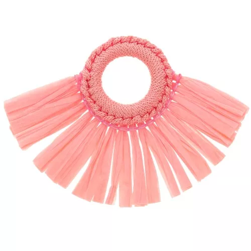 45.5x66mm Fan Pendant with raffia tassels - Light Pink x1