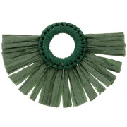 45.5x66mm Fan Pendant with raffia tassels - Dark Greené x1