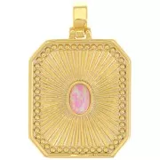 32x20mm Pendant textured plate with cabochon imitation Opal - Pink - Gold x1
