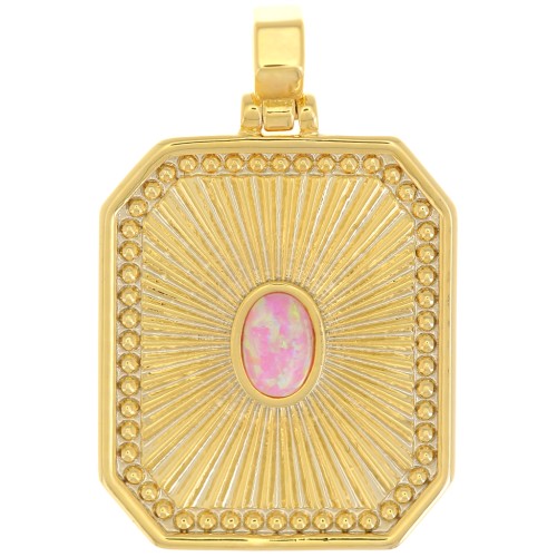 32x20mm Pendant textured plate with cabochon imitation Opal - Pink - Gold x1
