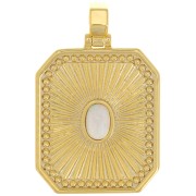 32x20mm Pendant textured plate with cabochon imitation Opal - White - Gold x1|raw }}