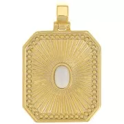 32x20mm Pendant textured plate with cabochon imitation Opal - White - Gold x1