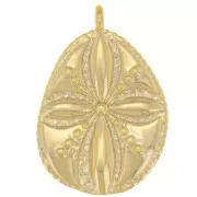 21x15mm irregular worked drop Pendant - flower pattern - Gold Tone x1