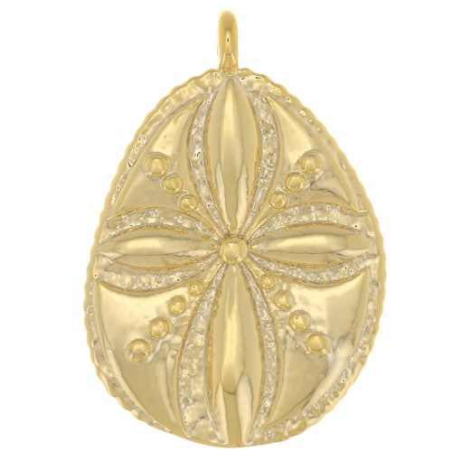 21x15mm irregular worked drop Pendant - flower pattern - Gold Tone x1