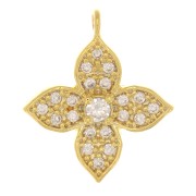 16x14mm Flower charm with zirconium oxide  - Crystal - Gold Tone x1|raw }}