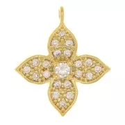 16x14mm Flower charm with zirconium oxide  - Crystal - Gold Tone x1