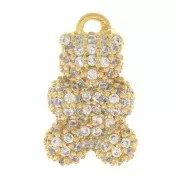 14x9mm Charm Bear with zirconium oxide  - Crystal - Gold Tone x1