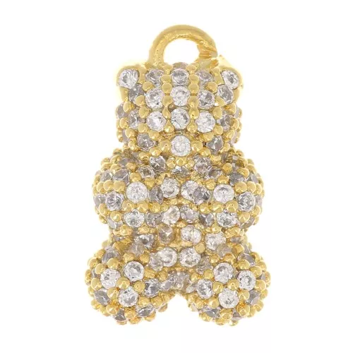 14x9mm Charm Bear with zirconium oxide - Crystal - Gold Tone x1