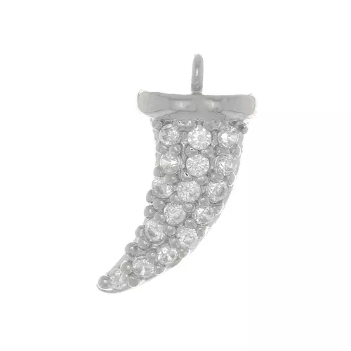 12x6mm Shark tooth charm with zirconium oxide - Crystal - Rhodium x1