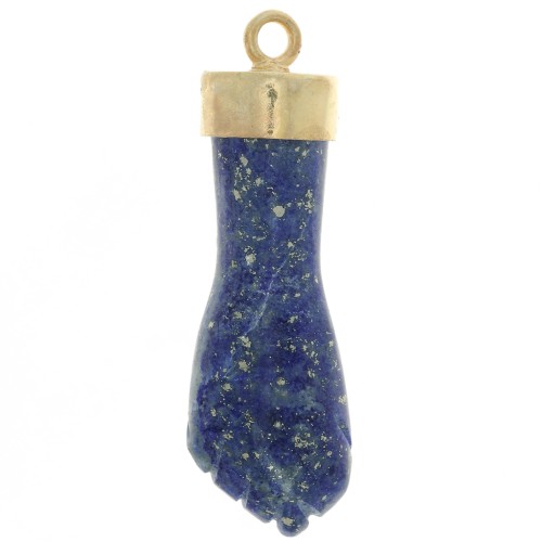 38x12mm closed fist gemstone pendant - Fine Gold plated - Lapis lazuli x1
