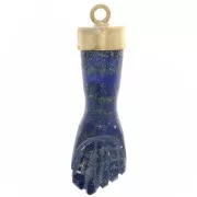 38x12mm closed fist gemstone pendant - Fine Gold plated - Lapis lazuli x1