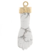 38x12mm closed fist gemstone pendant - Fine Gold plated - Howlite x1