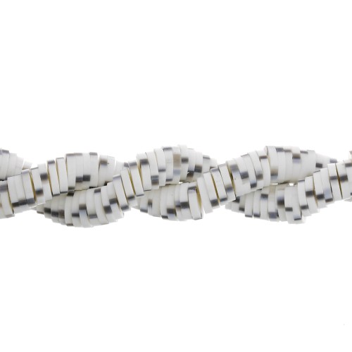Heishi beads two-tone polymer clay rondelles 6x1mm - White - Dark grey x40cm