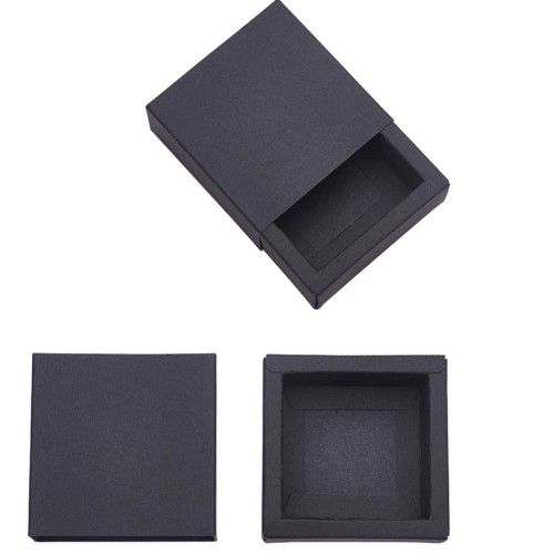 6.5x6.5x3cm Kraft Paper Jewellery Box - Black x1