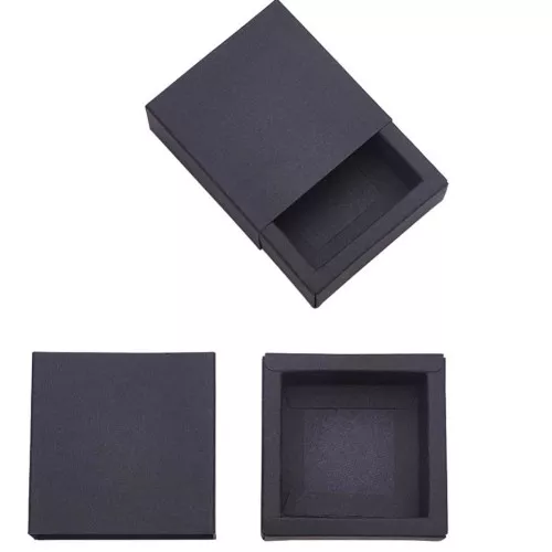 6.5x6.5x3cm Kraft Paper Jewellery Box - Black x1