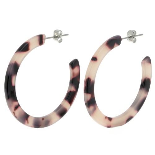 39mm Cellulose acetate hoop earrings - Tortoiseshell - Beige - Black x2