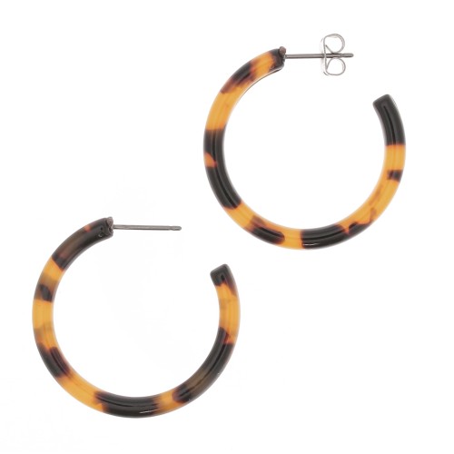 31mm Thick round wire hoop earrings - Tortoiseshell - Brown - Black x2