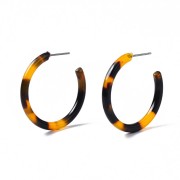 31mm Thick round wire hoop earrings - Tortoiseshell - Brown - Black x2