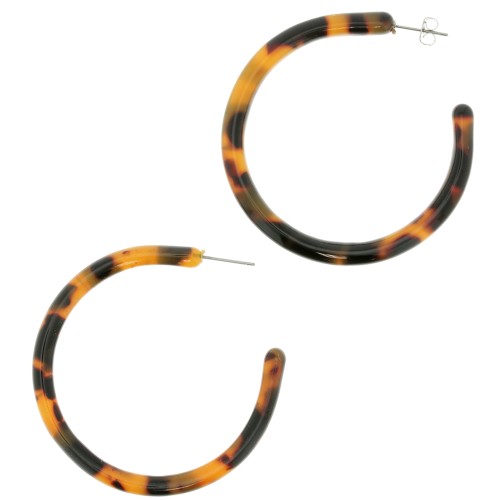 57mm thick round wire hoop earrings - Tortoiseshell - Brown - Black x2