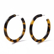 57mm thick round wire hoop earrings - Tortoiseshell - Brown - Black x2