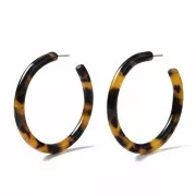 57mm thick round wire hoop earrings - Tortoiseshell - Brown - Black x2