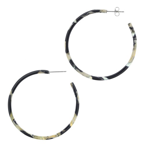 50mm Cellulose acetate hoop earrings - Tortoiseshell - Black - Beige x2