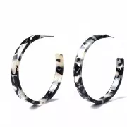 50mm Cellulose acetate hoop earrings - Tortoiseshell - Black - Beige x2