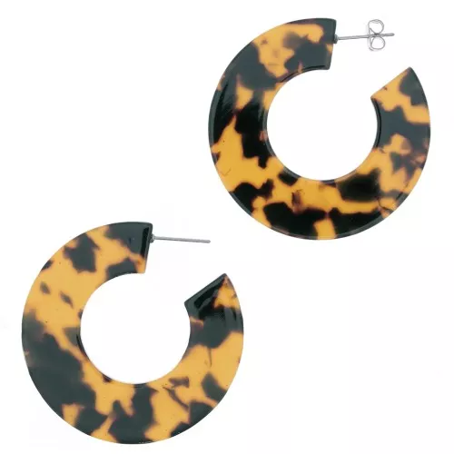 Créoles plates 45 mm cellulose acetate - Tortoiseshell - Brown - Black x2