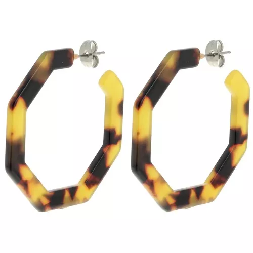 40mm Octagonal acetate hoop earrings - Tortoiseshell - Brown - Black x2