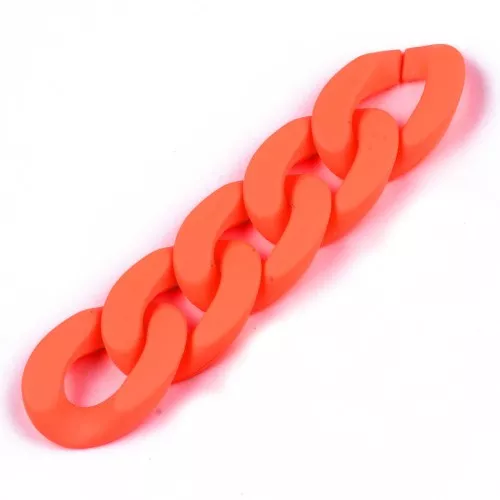 30x21mm Oval Twisted Acrylic Link - Mat Neon Orange Opaque x1
