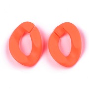 30x21mm Oval Twisted Acrylic Link - Mat Neon Orange Opaque x1