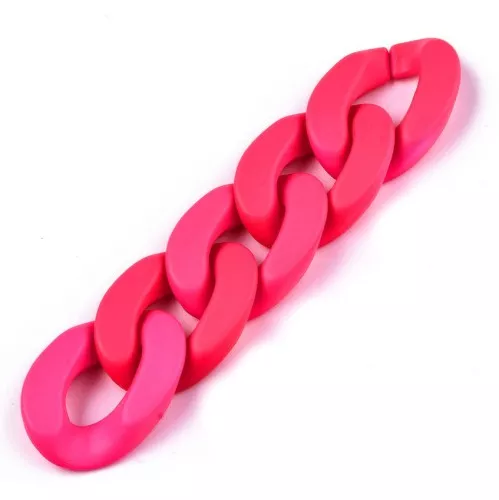 30x21mm Oval Twisted Acrylic Link - Mat Neon Pink Opaque x1