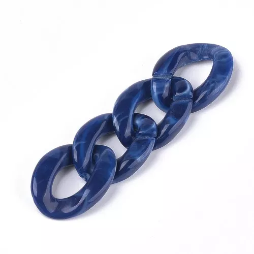 29x21mm Oval Twisted Acrylic Link - Night Blue Marbled - White x1