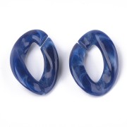29x21mm Oval Twisted Acrylic Link - Night Blue Marbled - White x1