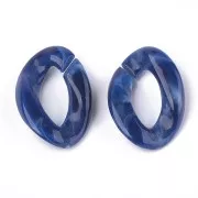 29x21mm Oval Twisted Acrylic Link - Night Blue Marbled - White x1